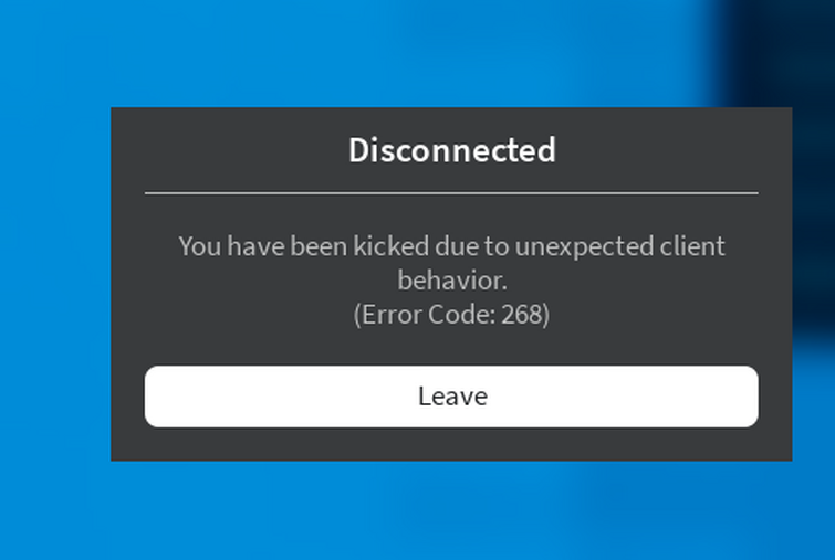 Kicked from unexpected client behavior, when joining a Roblox
