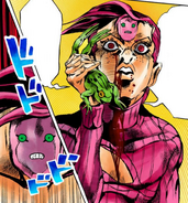 Vinegar Doppio calling with a frog in the Manga.