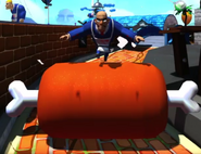 A Mafia Goon rolling down the street on a giant piece of meat.