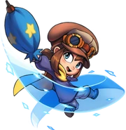 Official Artwork of Hat Kid using the Thor's Cap ability.