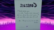 The back of the contract which Snatcher has Hat Kid sign.