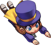 Hat Kid diving through the air like a superhero.