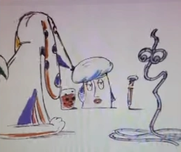 Pad teaching Bob, Plush, and Mr. String how to make her delicious flat crust pizza.png