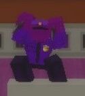 Purple guy working it on the chimney of a purple house; ready to pounce on you with those shiny diggers at any moment.