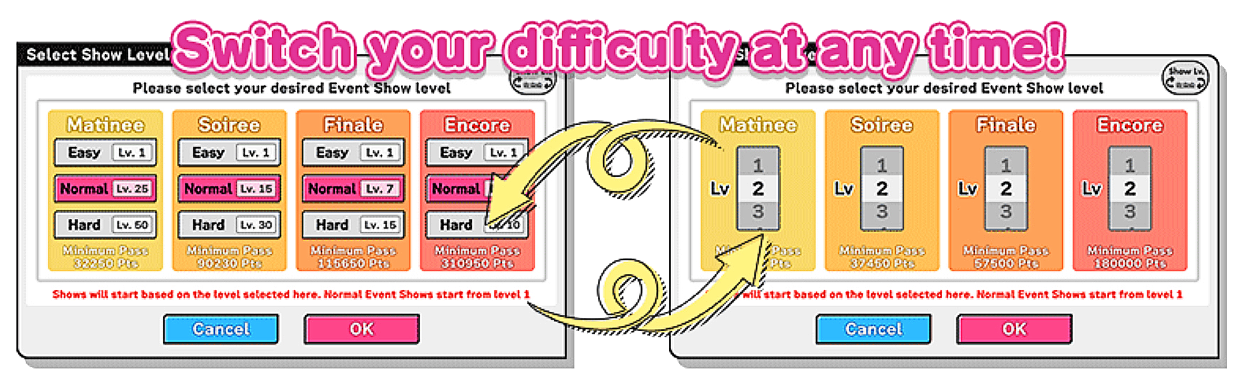 Show level selection