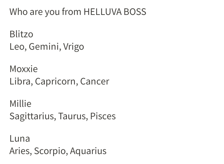 Zodiac Sign As Helluva Boss Character Comment Now Or Else Helluvaboss ...