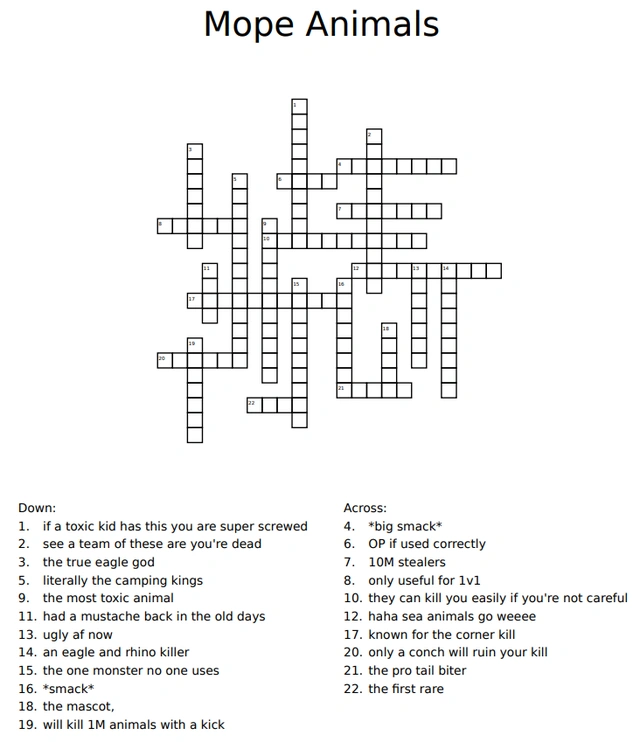 I made a Mope.io Crossword Puzzle! Fandom