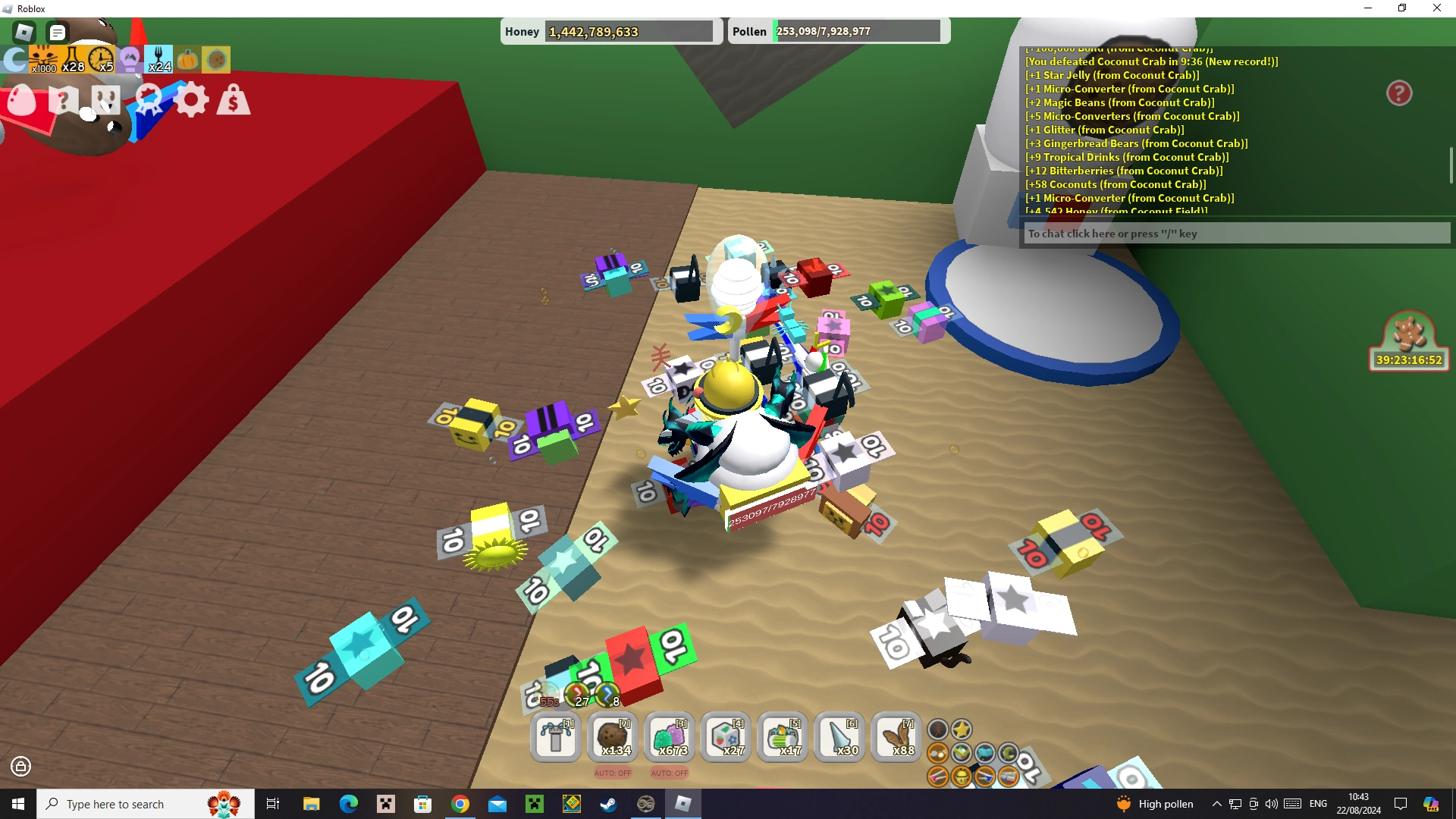 Less than 10 minutes, btw this is my second coco crab kill Fandom