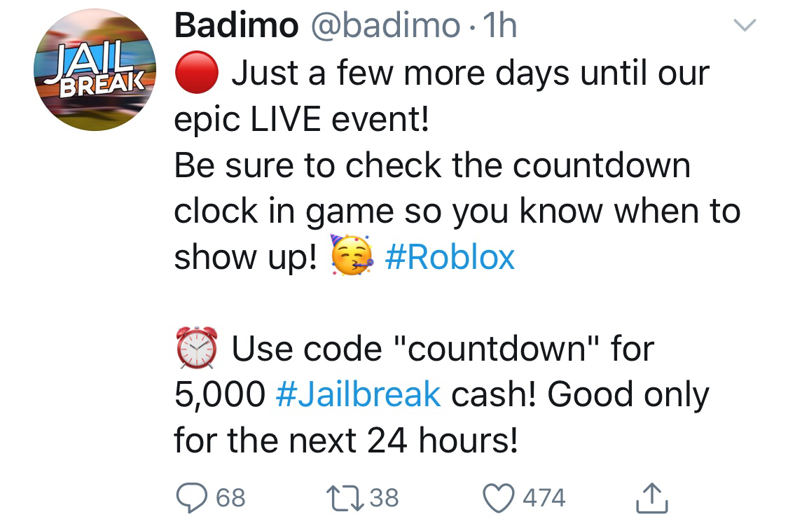 Guys Badimo Release New Code For Jailbreak Fandom