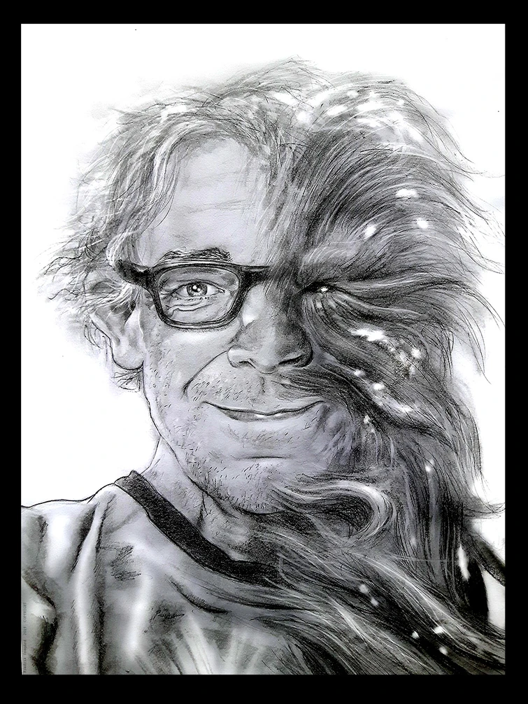 "THE MAN UNDER THE FUR" charcoal sketch. Fanart. Rest In Peace Peter Mayhew, the Chewbacca-legend. 