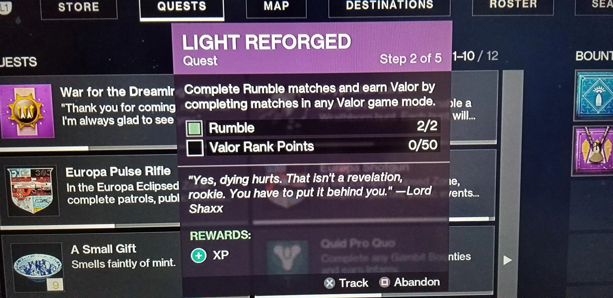 On the Light Quest, the quest says Rumble Matches