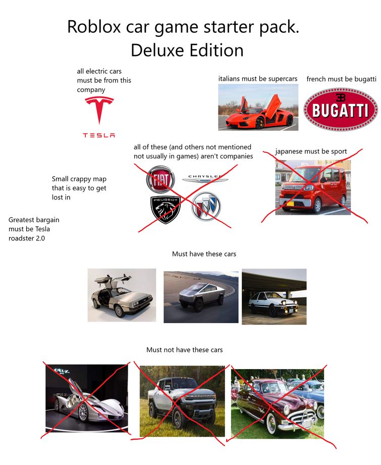 Roblox Car Game Starter Pack Deluxe Edition Fandom - roblox starter pack meme