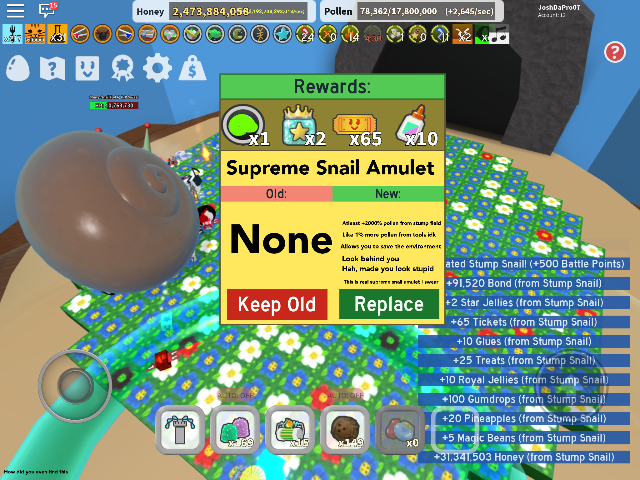 Roblox Bee Swarm Simulator Stump Snail Amulet