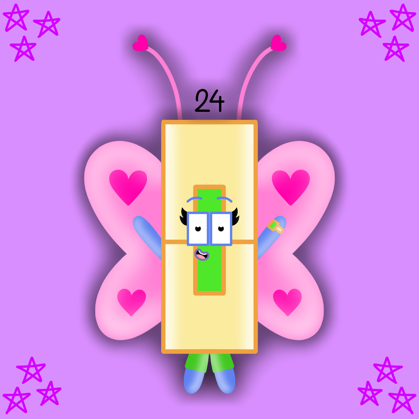 Numberblock 24 with beautiful pink heart butterfly wings! | Fandom