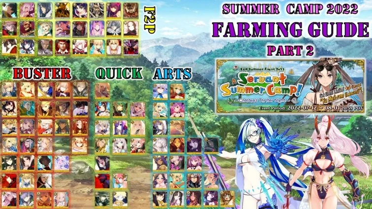 FGO NA – Servant Summer Camp 2022 – Farming Guide Part 2 (All Arts, Quick, Buster, F2P DPS)