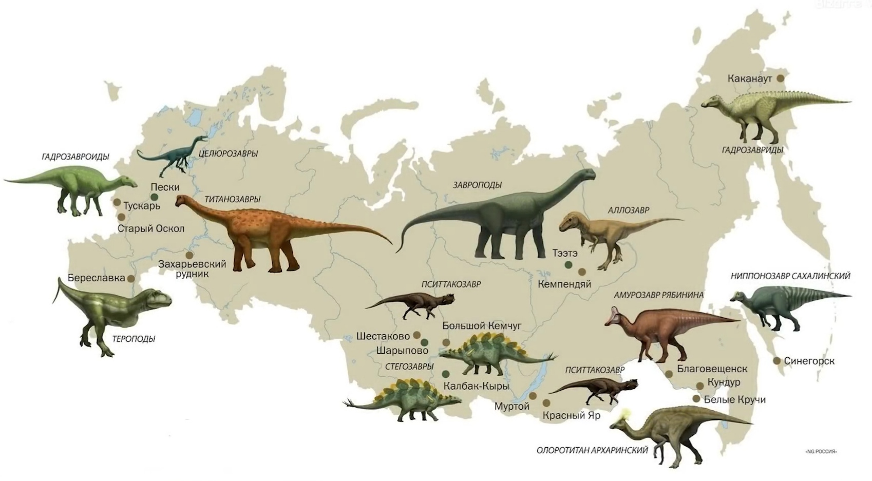 Карта динозавров в россии