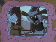 Swamwump on the Screen.png (1.59 MB) Swamwump scaring a human on the Library Monsters screen in "Monster Who Came In From the Cold".