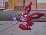 Ickis plans to eat the "toxic" chocolate bunny to demonstrate how much he dislikes them.