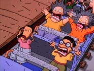 The kids are terrified after Ickis scares them on the roller coaster.