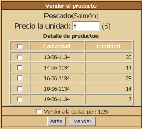 Pop up de venta de productos