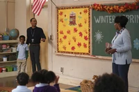 Gregory interrupting Barbara's class so his student can use the kindergarten bathroom.