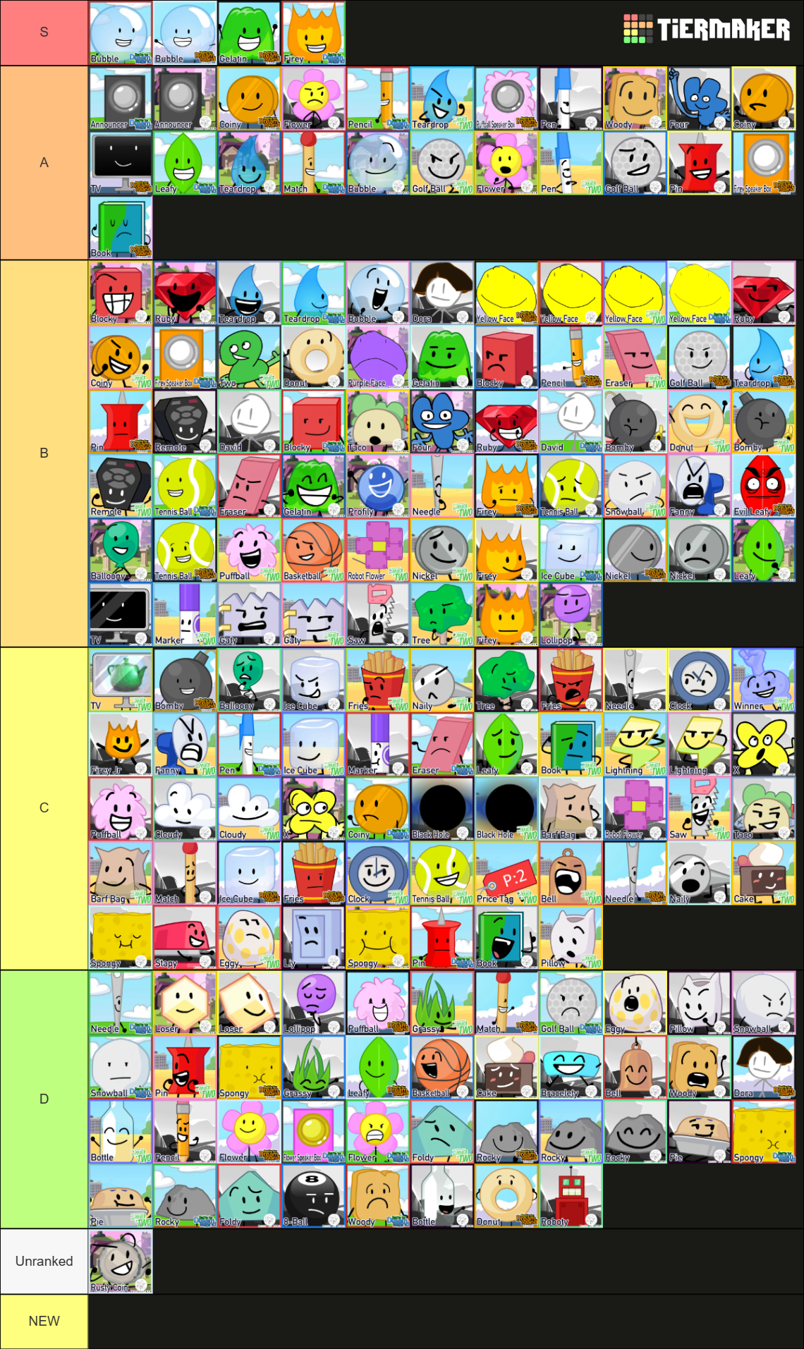 My BFDI Mini + BFDI Mini Again Tier List Maker! 