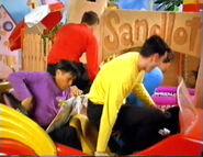 The Wiggles getting out of the Big Red Car