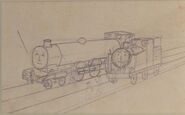 Awdry's drawing of Gordon and Thomas