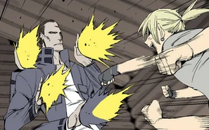 Jacra easily blocks Yu-hwa's punches.