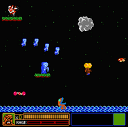 The Fish seen popping out of the waters in an unused image that can be found in the game's files, along with Abobo, a Storm Cloud, an Excitebiker, a Buzzy, a Reaper, and four Reapettes