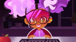 Kali at her computer with Issac.