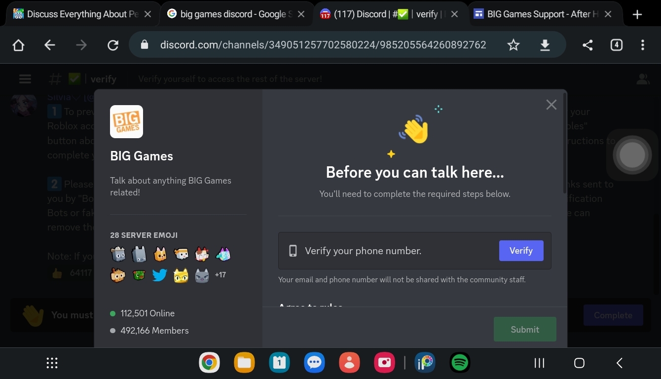 how do i get into big games discord without a phone number