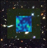 Layerszoomuniversegalaxieswmap.jpg (31 KB) This picture shows distant galaxies, very distant blue galaxies, and a portion of the map of the Cosmic Background Radiation.