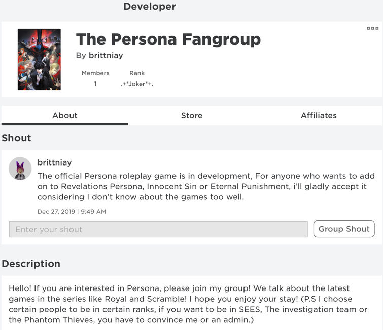 A Roblox Persona Group Fandom - how to set up games on your group roblox