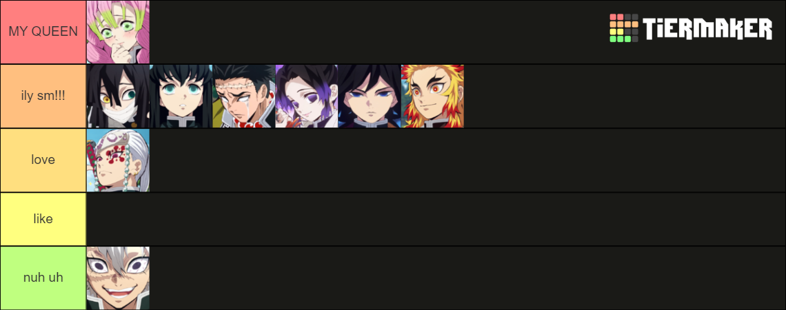 Create a demon slayer season 3 charcatars Tier List - TierMaker