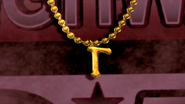 Close-up of the T-Necklace on the sign.