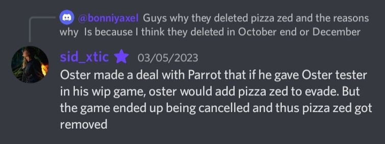 Pizza Zed, Roblox Evade Wiki