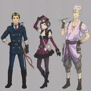 DLC costumes for Ryunosuke Naruhodo, Mikotoba, & Herlock Sholmes