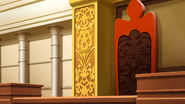 The judge's seat (closeup, facing the defense)