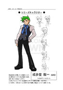 Other sketches of Phoenix Wright's earliest design, with test expressions on the side