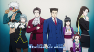 With Godot, Franziska von Karma, Miles Edgeworth, Wright, Maya, and Pearl Fey in "Reason", the fourth opening