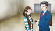 Being interviewed by Phoenix Wright