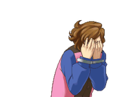 Закрывает лицо руками и смотрит между пальцами