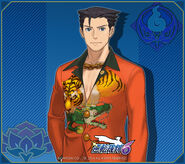 Wallpaper released as part of a Twitter campaign by Capcom for Phoenix Wright: Ace Attorney: Spirit of Justice of Wright's "The Tiger" DLC alternative outfit