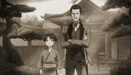 With his young son, Kazuma.