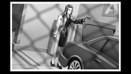 Lana Skye removing Bruce Goodman's corpse from the trunk of Miles Edgeworth's car in the Underground parking lot of the Prosecutor's Building (Rise from the Ashes)