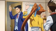 Bidding farewell to Phoenix Wright as he leaves for Khura'in