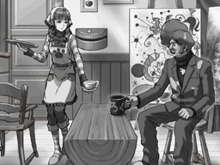 Vera bringt ihrem Vater Kaffee