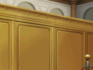 Early design for the defense's bench in Apollo Justice: Ace Attorney.