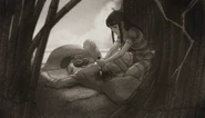 Rei Membami attempting to remove the poisoned knife in her back.